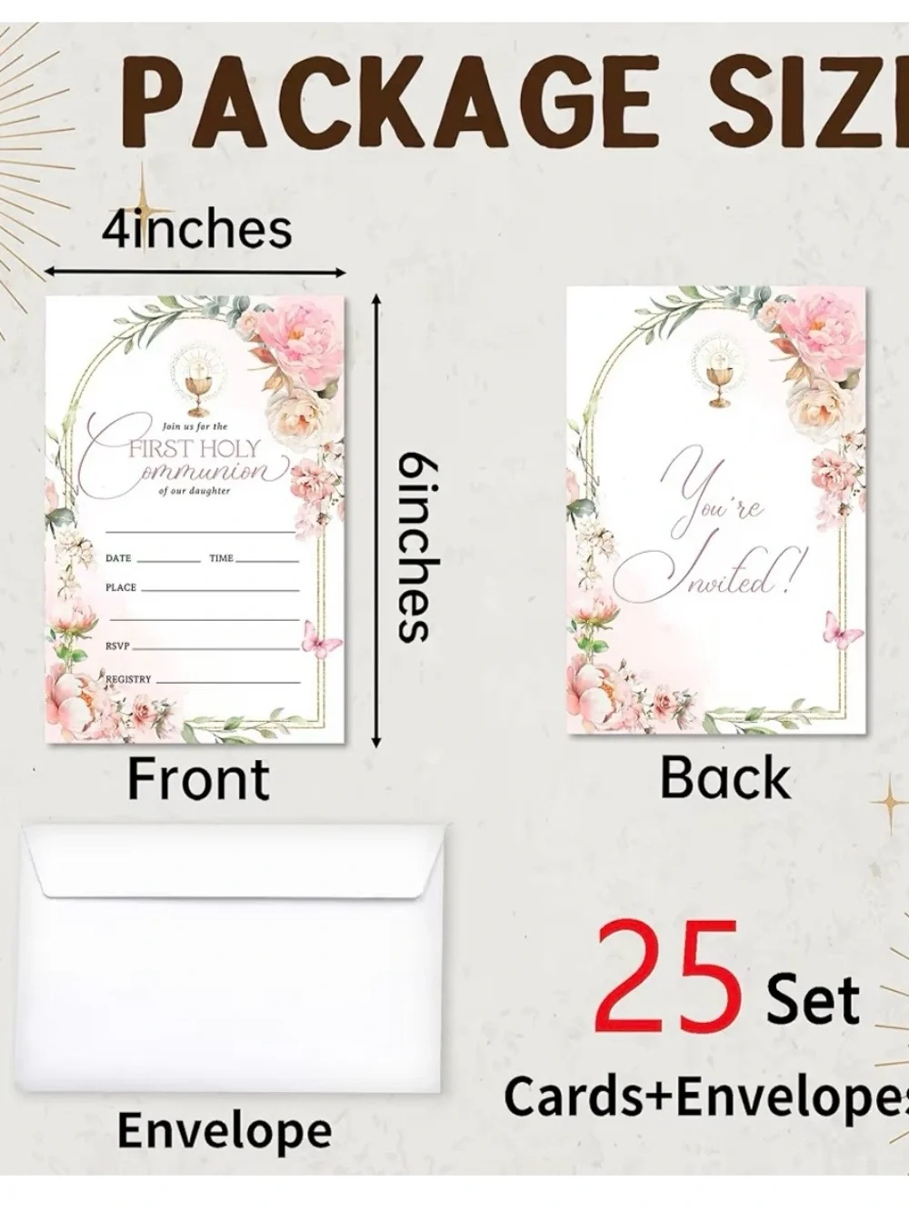 First Holy Communion Invitation Cards - Pink Floral Design